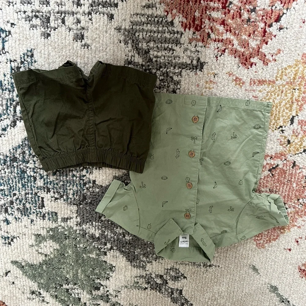 Carter’s Button Up & Shorts Set 9 Month Baby Boy  Euc  Bin 16